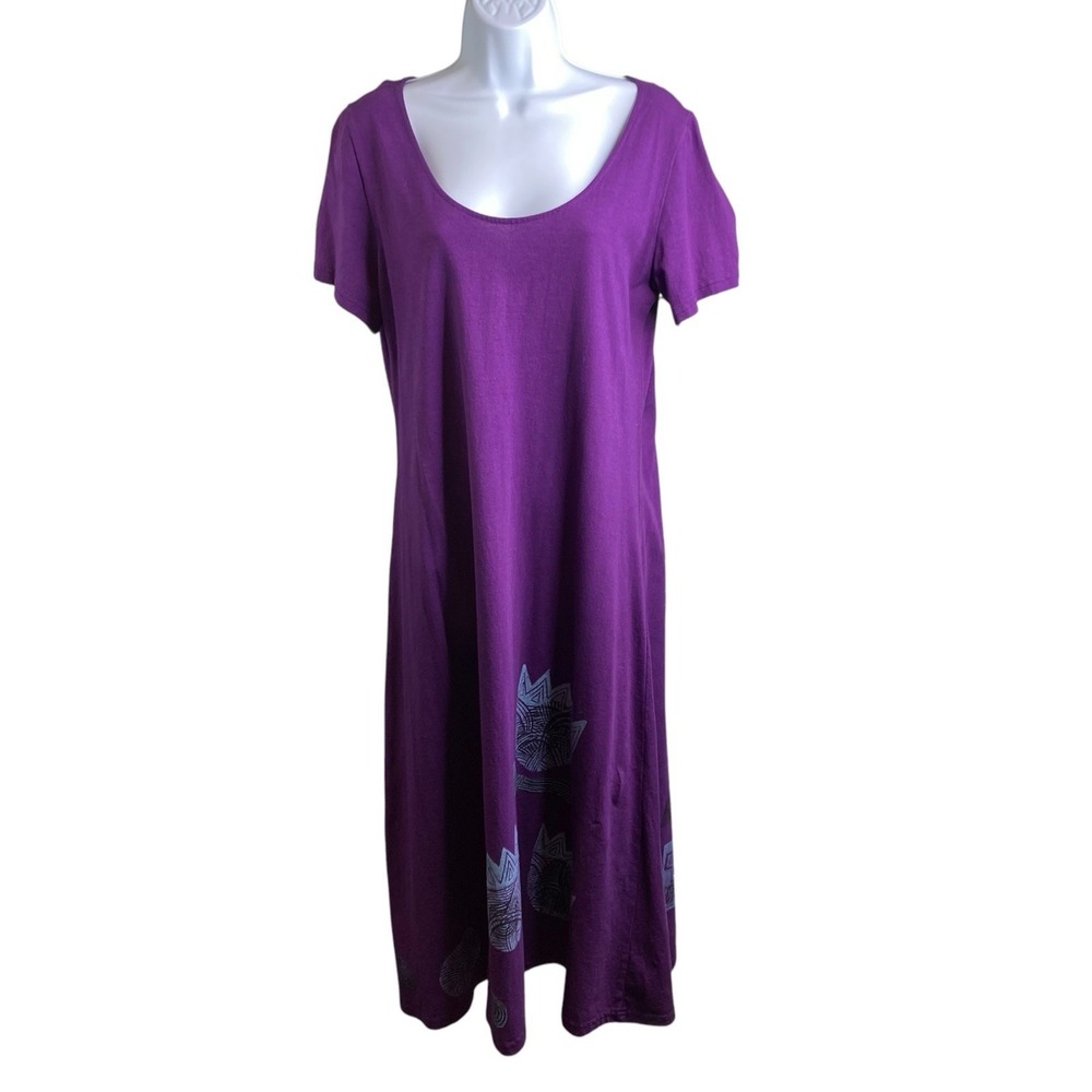 VTG 90s Allison Purple Boho Floral Midi Dress‎ M Retro Art To Wear Cottagecore